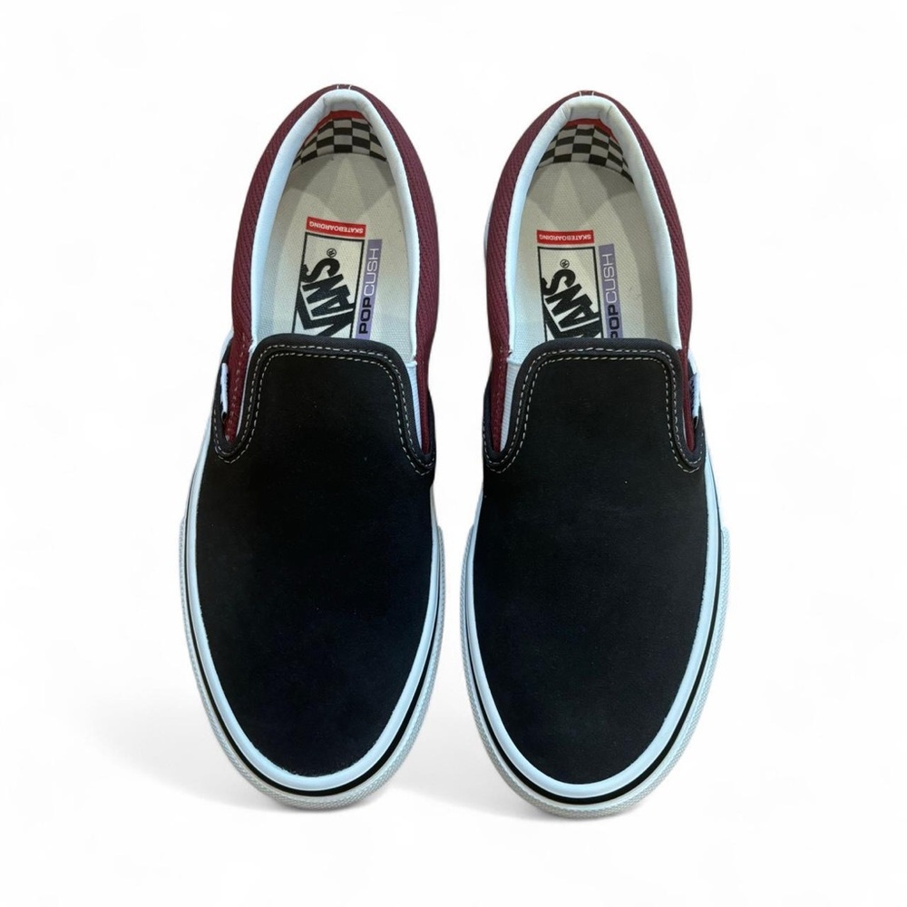Vans Men's Slip-On Sneakers in Black and Burgundy with Pop Cushion